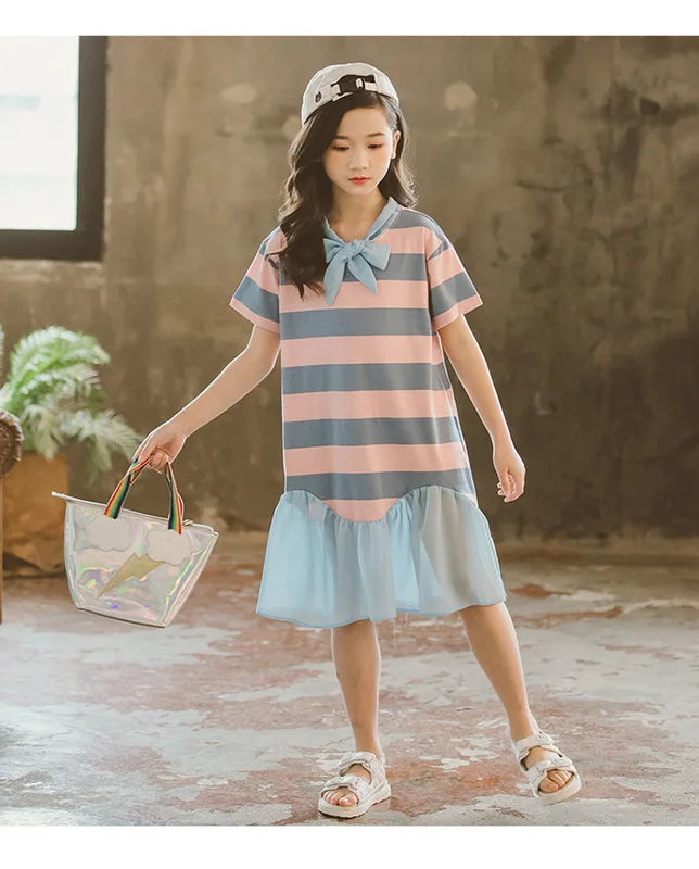 Jargazol Kids Dresses for Girls Vestidos Teenagers Children Clothes Chiffon Splicing Shirt-dress Korean Girl Princess Dress | Детская