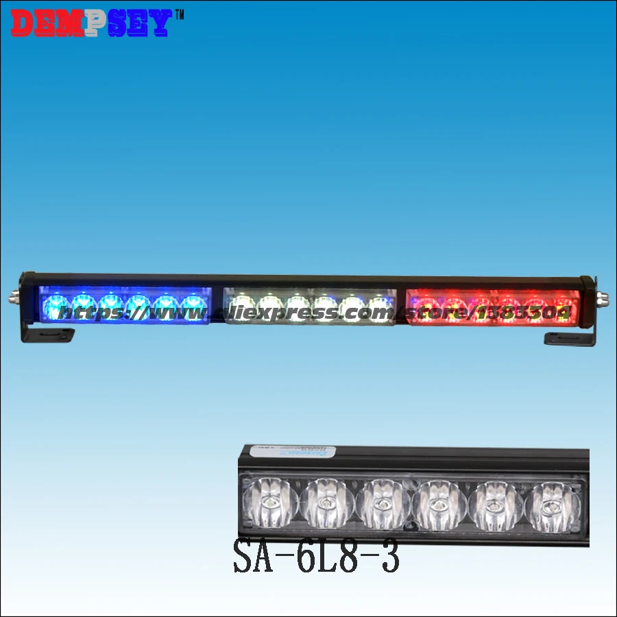 SA-6L8-3 High power LED Red/Blue Flashing Emergency Warning Car Light ,DC12V Police lightbar, GenIII X 1Watt LED,3pcs head light