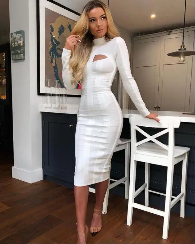 

Winter Dress Women Vestidos Sexy White Rayon Bandage Dress Women Elegant Designer Party Dress