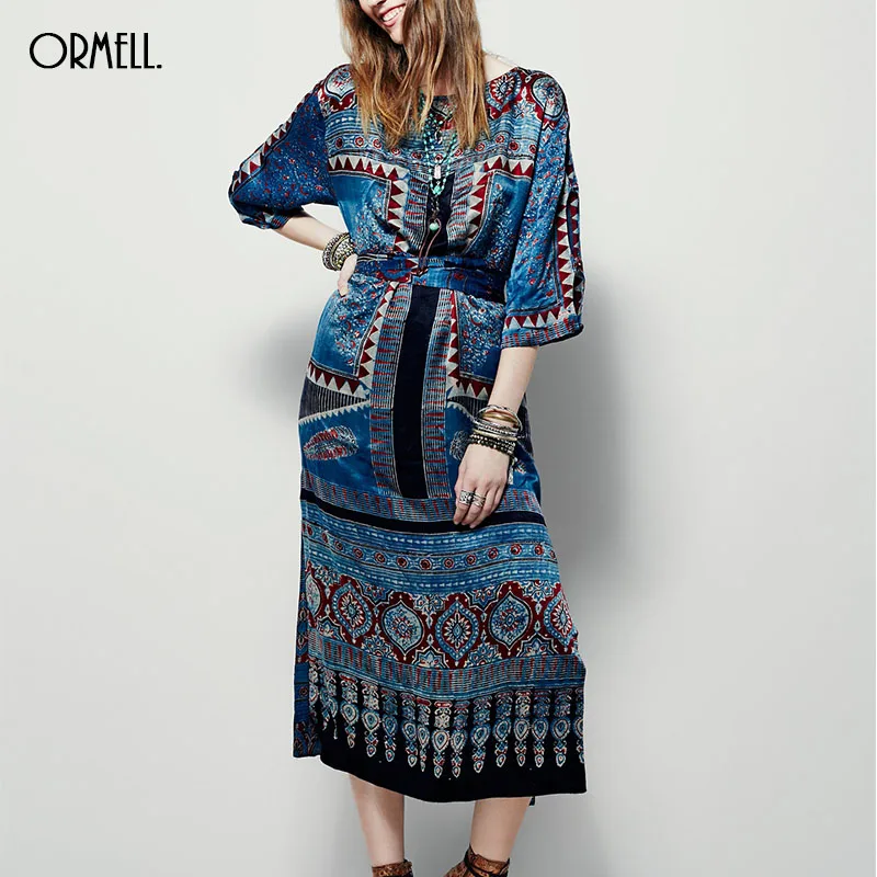 Женское шифоновое платье ORMELL винтажное с геометрическим рисунком и поясом