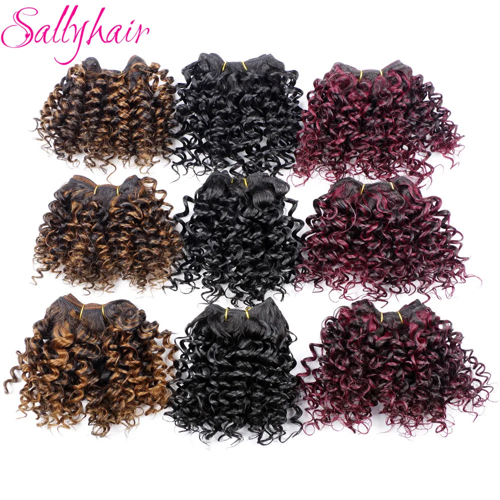 

Sallyhair Afro Kinky Curly Crochet Hair Weave High Temperature Synthetic Weft Hair Extensions Ombre Color 3pc/lot Hair Weavings