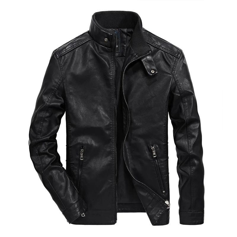 New Arrivals Men's Leather Jacket Spring Autumn Mens Casual Stand collar Motorcycle PU Leather Jackets Biker Coat Outerwear Male