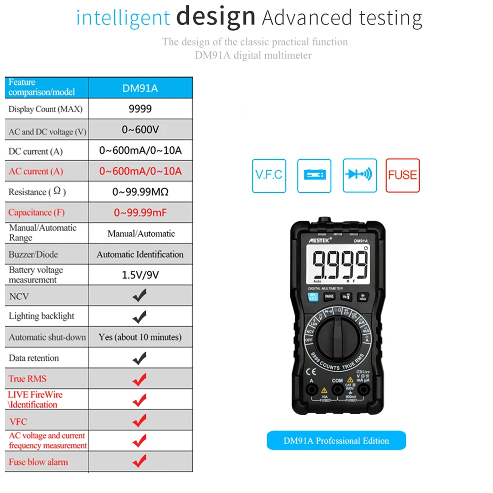 Цифровой мультиметр 9999 отсчетов Многофункциональный ручной измерительный