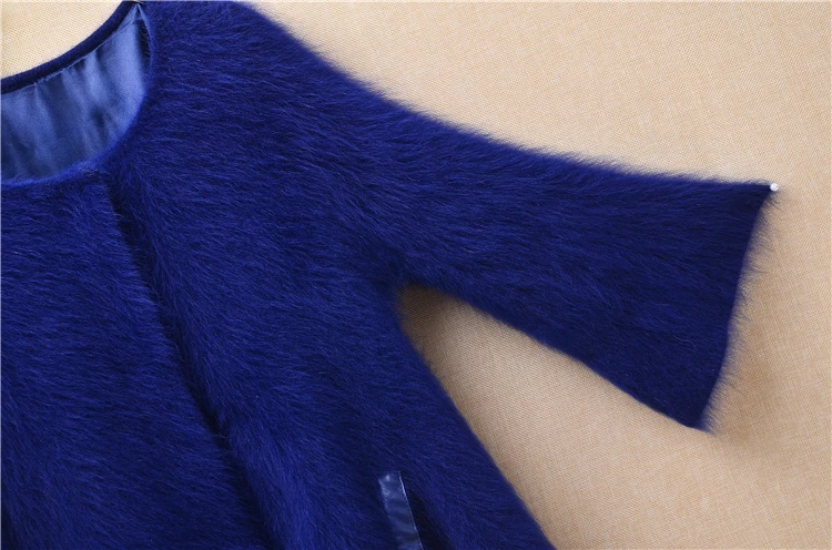 women femme winter heavy thick plush mink cashmere fox tail cardigan seven flare sleeve slim angora knitwear sweater coat mantle |