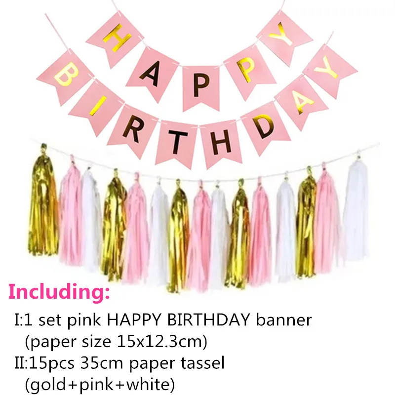 pink tassel BN KAMMIZAD/Вечерние черные тканевые бумажные кисточки с помпонами на день рождения; розовые, blu баннеры на День рождения; принадлежности для детского дня рождения - Цвет: pink tassel BN