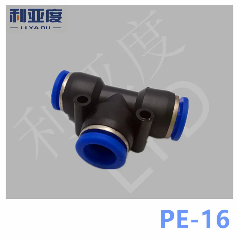

30PCS /lot PE-16 Black/White Pneumatic quick plug connection T type three way screw connection PE16 16mm-16mm-16mm tee fitting