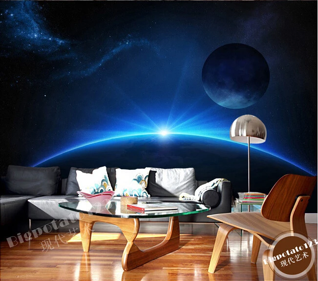 

The custom 3D murals,Dream of the blue earth aerial lights papel de parede,living room sofa TV wall bedroom wall paper