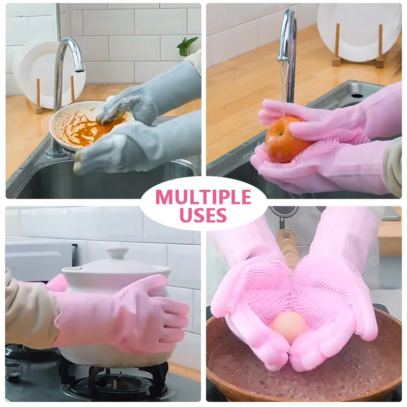 Magic Silicone Dish Washing Gloves Food Grade Household Cleaning Gloves Brush Silicone Scrubber Kitchen Accessories Clean Tools