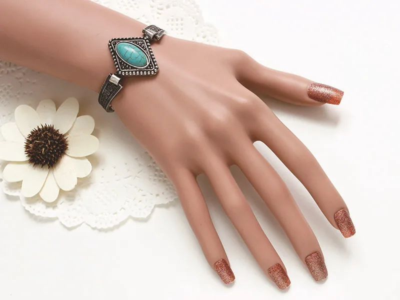 F&ampU Vintage Blue Grain Stone Geometric Shape Tibetan Silver Plating bracelet bangle jewelry Fine for women Accessories | Украшения и