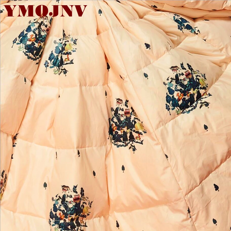 

YMOJNV 2019 New Fashion Hot High Waist Skirt Style Women Jacket Winter Stand Collar Printing Parka Female Long Outwear Snow Wear