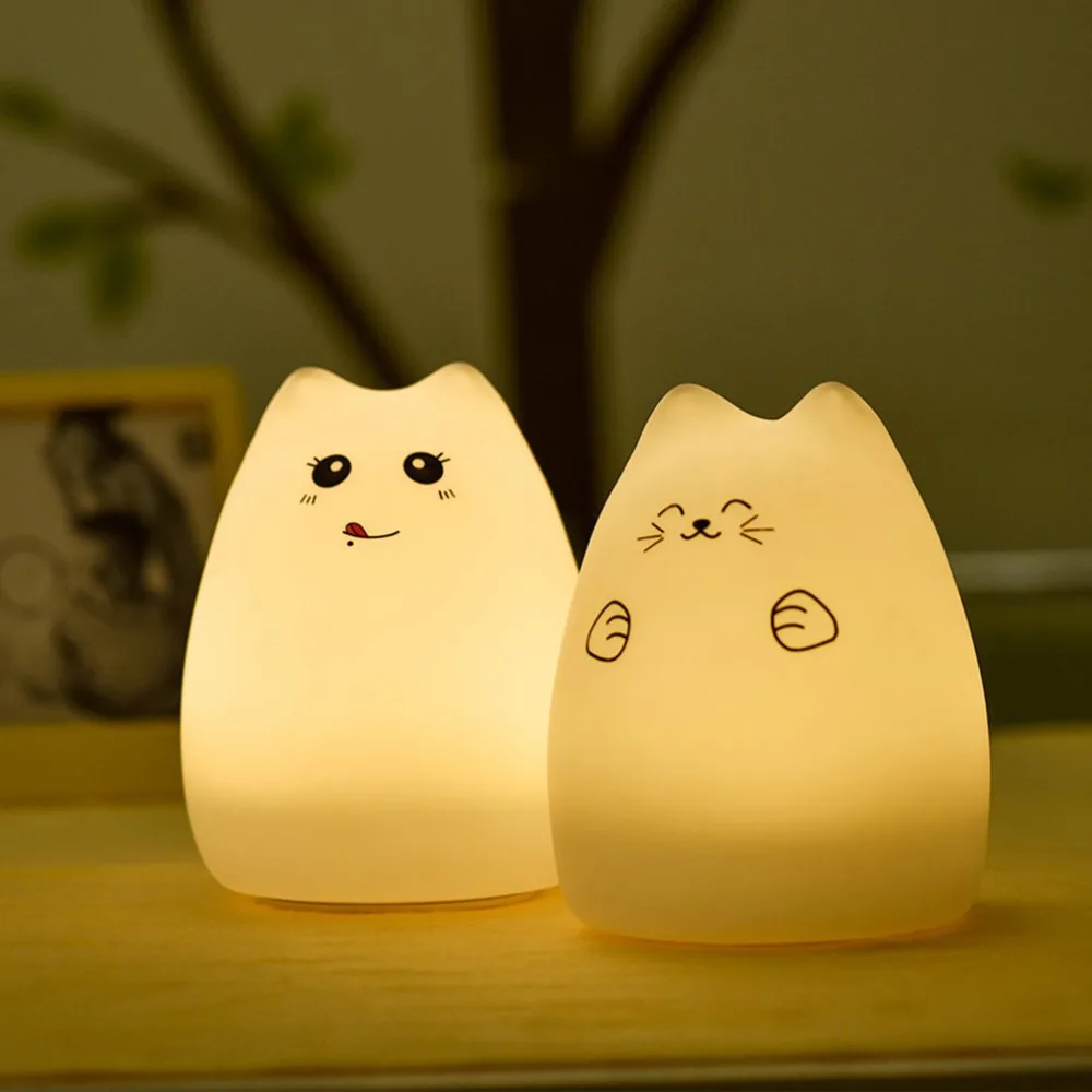 Милый котенок котик USB светодиодный ночник Силиконовый Мультфильм изменение