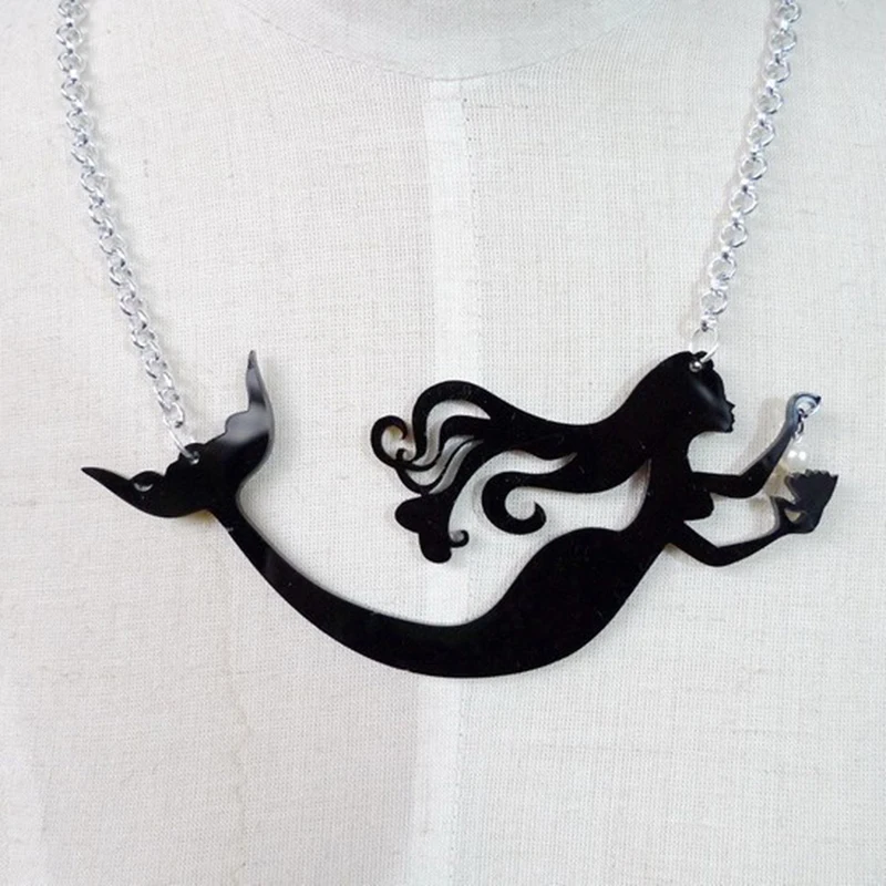 Fashion Individuality Creative Mermaid Pendants &amp necklaces For Women stage show Black Acrylic Choker Necklace Hiphop Jewelry | Украшения