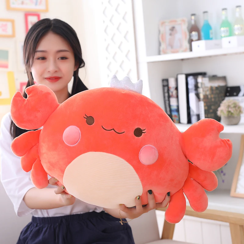 

Candice guo! cute plush toy lovely cartoon happy smiling crab crown sea animal soft stuffed doll cushion birthday Christmas gift