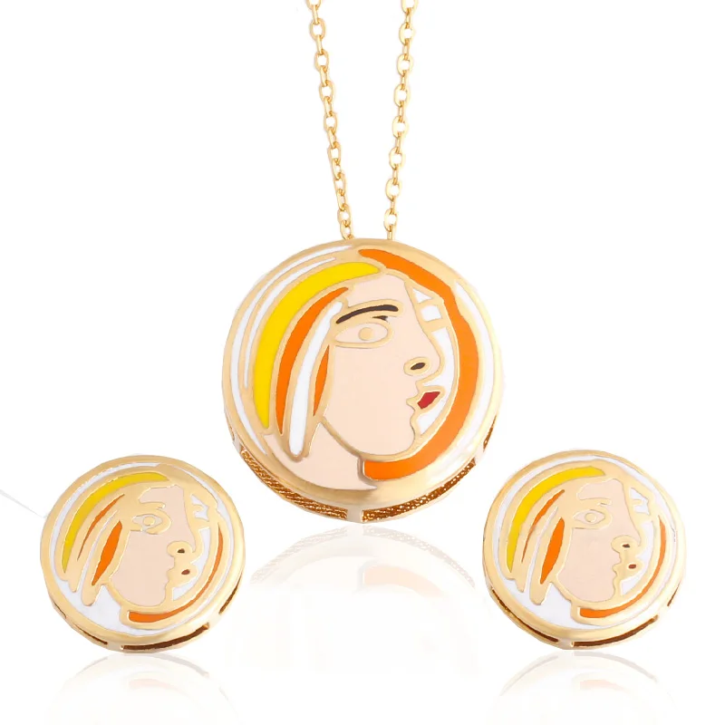 Цвет ful девушка эмаль Серьги-гвоздики кулон Цепочки и ожерелья Золото-Цвет