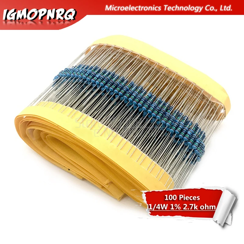 

1Lot 100PCS 1/4W 2.7K 1/4W-2.7K ohm 2.7K ohm 2.7Kohm Metal Film Resistor 0.25W 1% High Quality