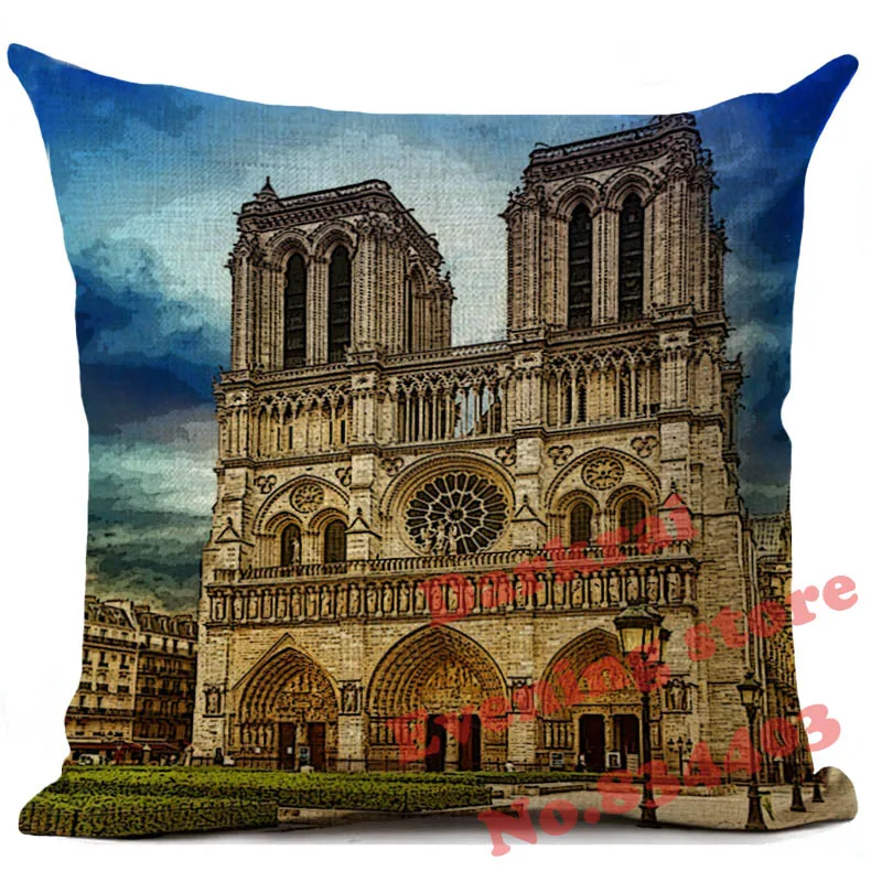 Наволочка для подушки Нотр-Дам Парижа винтажная декоративная льняная наволочка