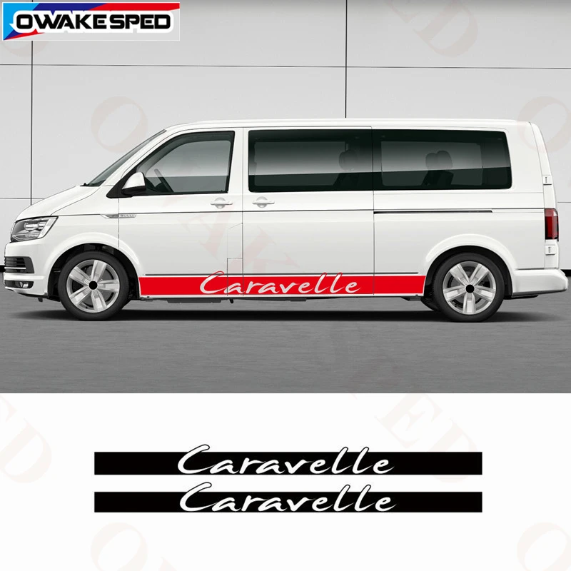 Наклейка для автомобиля s для Volkswagen Caravelle T5 T6, боковая юбка в полоску, гоночная Спортивная наклейка, автомобильные наклейки на тело, индивидуальные наклейки