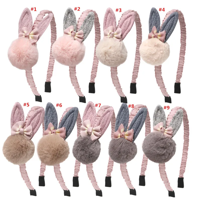 Rabbit Doll Hairbands Pom Ball Bowknot Hair Accessories for Girl Lovely Bands Hoop Cartoon Princess Headbands | Детская одежда и