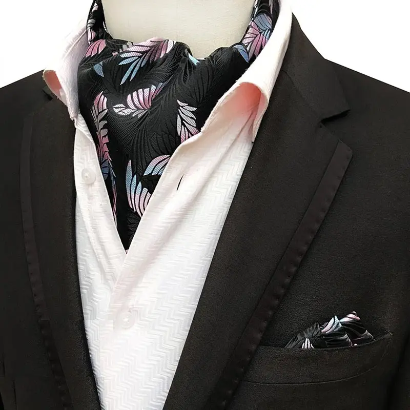 Newest Men's Cravat Tie Set Handkerchief Silk Paisley Jacquard Ascot Necktie Sets Pocket Square for Business Wedding Party