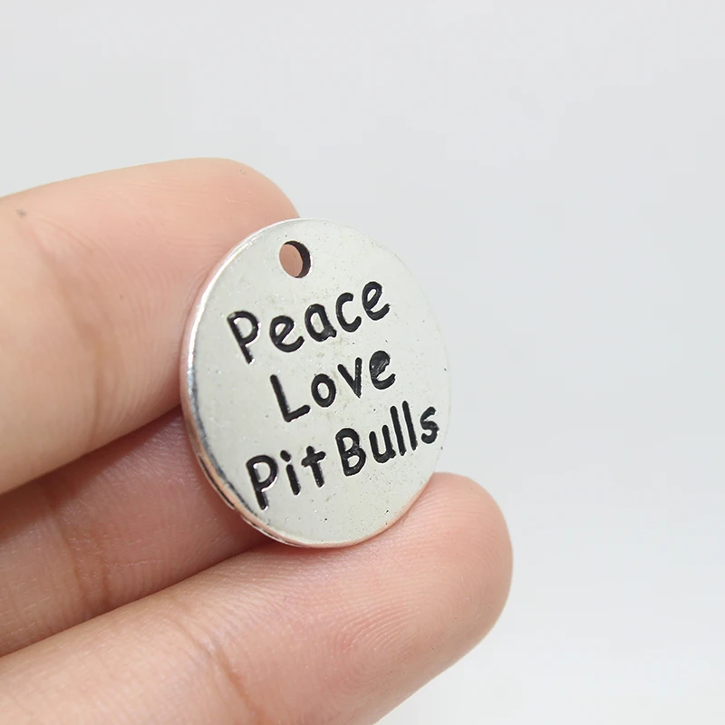 10 шт/21 мм Подвески Pit Bull Античный Серебряный тон Круглый мир любовь ямы Быки Шарм