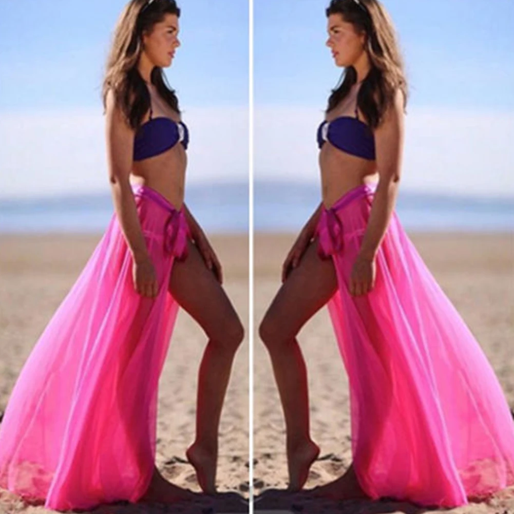 Модная длинная юбка Для женщин сексуальная шифоновая Bikini Cover Up Юбка с Боковым