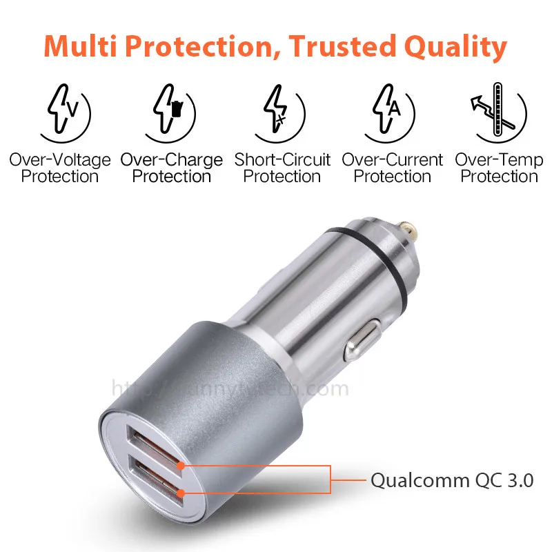 SUNNYBOXPRO QC3.0 автомобильное зарядное устройство 5 В/3A dual USB быстрое 9 В/2A 12 В/1.5A из