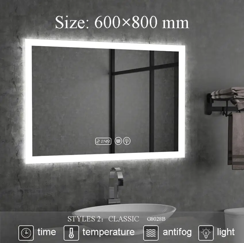 Gisha Wall-mounted Smart Mirror LED Bathroom Mirror Explosion proof Anti-fog Mirror Bathroom Makeup Mirror 2G8028 - Цвет: 2G8028B 600x800mm