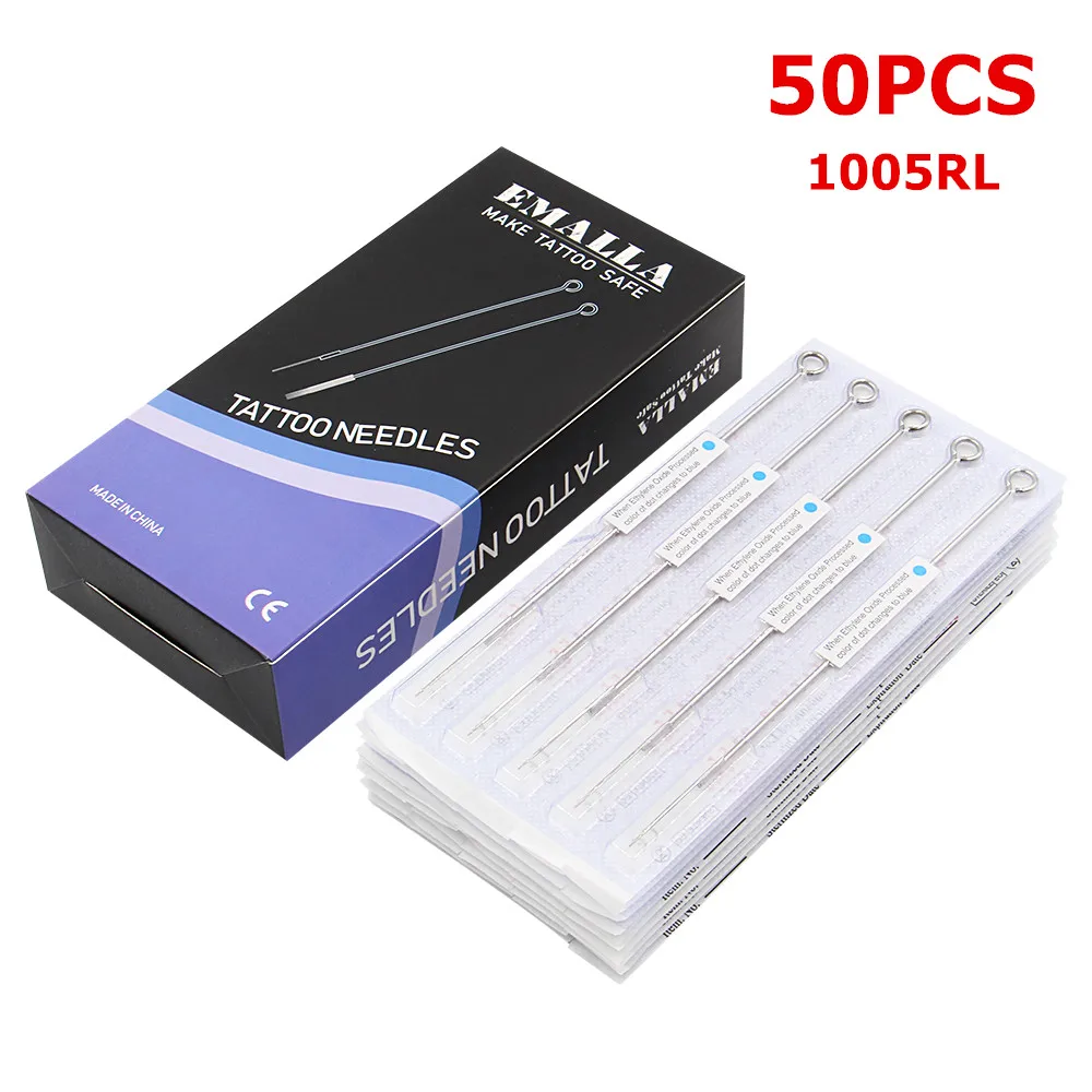 EMALLA 50 шт. профессиональные одноразовые стерильные иглы для татуировки 1005RL Размер синяя точка 0,30 мм иглы для татуировки поставка для татуировки машины