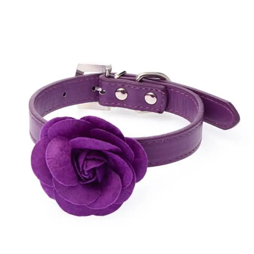 fashion Pet Dog Collar Sweet Rose Studded Puppy Leather Buckle Neck Strap Collars 3 sizesDog | Дом и сад