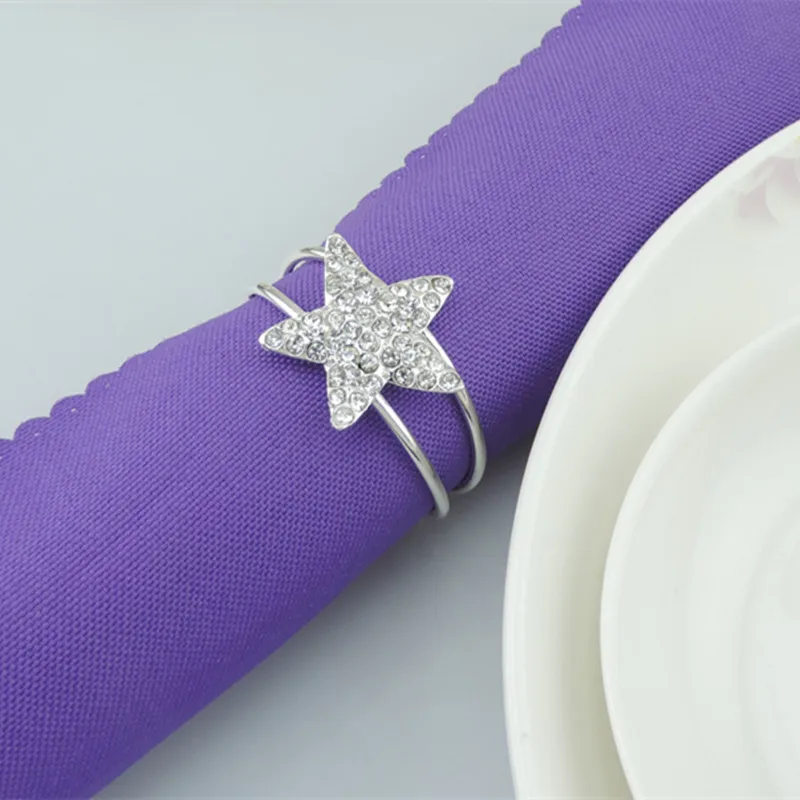 

Free Shipping 10 Pcs/lot Alloy Crystal Napkin Rings Star Pattern Wedding Banquet Serviette Holder Hotel Dinner Table Decoration
