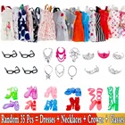 35 предметовкомплект, аксессуары для кукол = платья 10x + обувь 10x + ожерелья 6x + очки 4x + платье с короной 5x, Одежда для куклы Барби