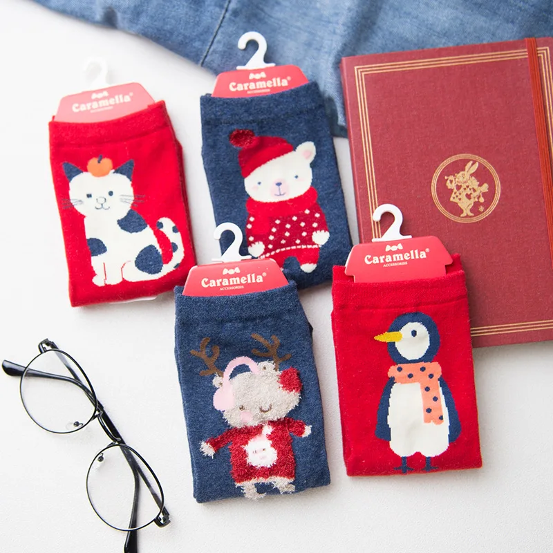 

Caramella 2017 Winter New Women's Cotton Casual Socks Ladies Female Girl Men Christmas Gift Hosiery Red Cartoon Soft Sock
