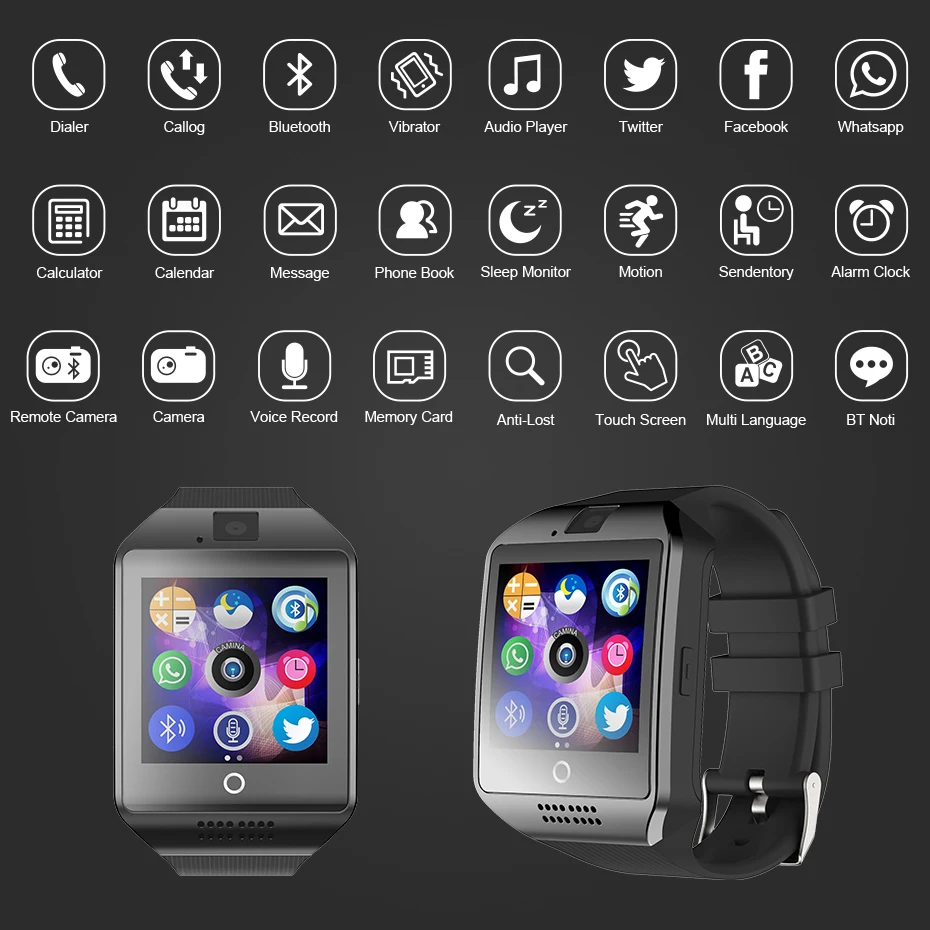 Tinymons Q18 Smart Watch with Camera Bluetooth Smartwatch SIM Card phone call Wristwatch for Android Phone Wearable Devices | Электроника