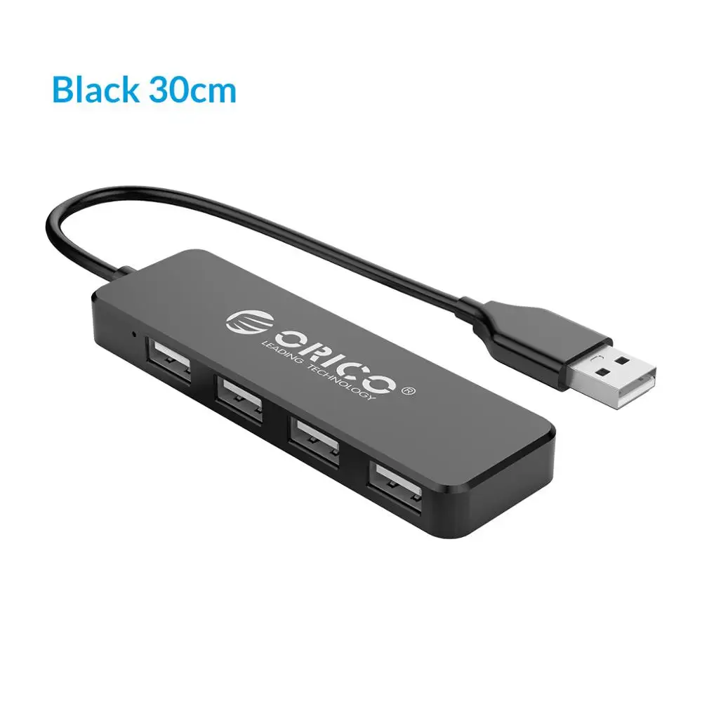 ORICO мини usb-хаб мульти 4 порта высокоскоростной USB2.0 сплиттер портативный OTG адаптер для iMac компьютер Ноутбук Аксессуары для планшетов - Color: Black 30cm