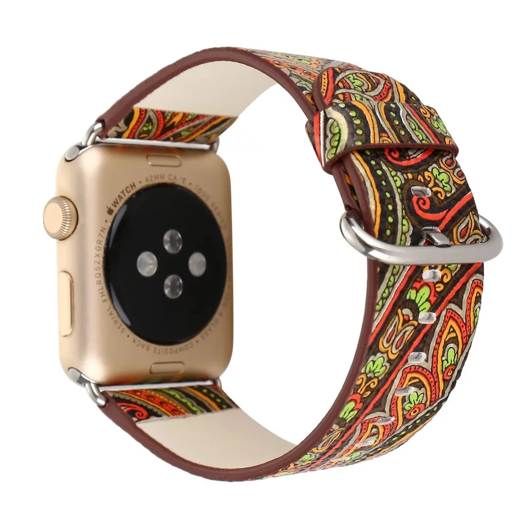 Кожаный ремешок в стиле ретро с цветами для Apple Watch Series 3 2 1 винтажный браслет