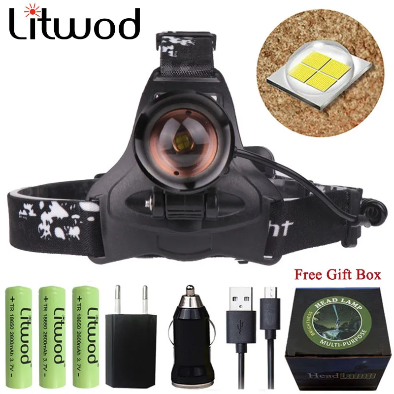Litwod Z10 cree XHP70 головной светильник Мощный светодиодный налобный фонарь Q5 чип