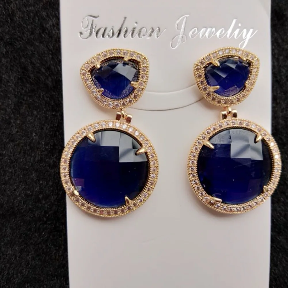 Cute Round Stone Earrings for Women Pendientes Candy Color Drop Statement Luxry Gold Rhinestone Earring Indian Jewelry | Украшения и