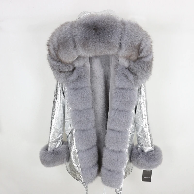 Brand Real Fur Coat Fashion Winter Jacket Women Natural Real Fox Fur Collar Loose Long Parkas Big Fur Outerwear Detachable