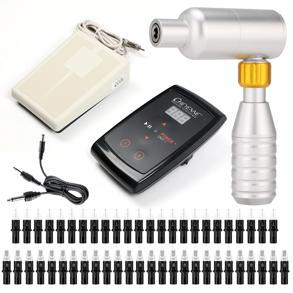 Pro Инструмент для перманентного макияжа татуировки Kit 2-в-1 Татуировки Ручка Ротари Машина+ 1 шт. цифровой Питание ножная педаль+ 50 шт. Cartridage иглы