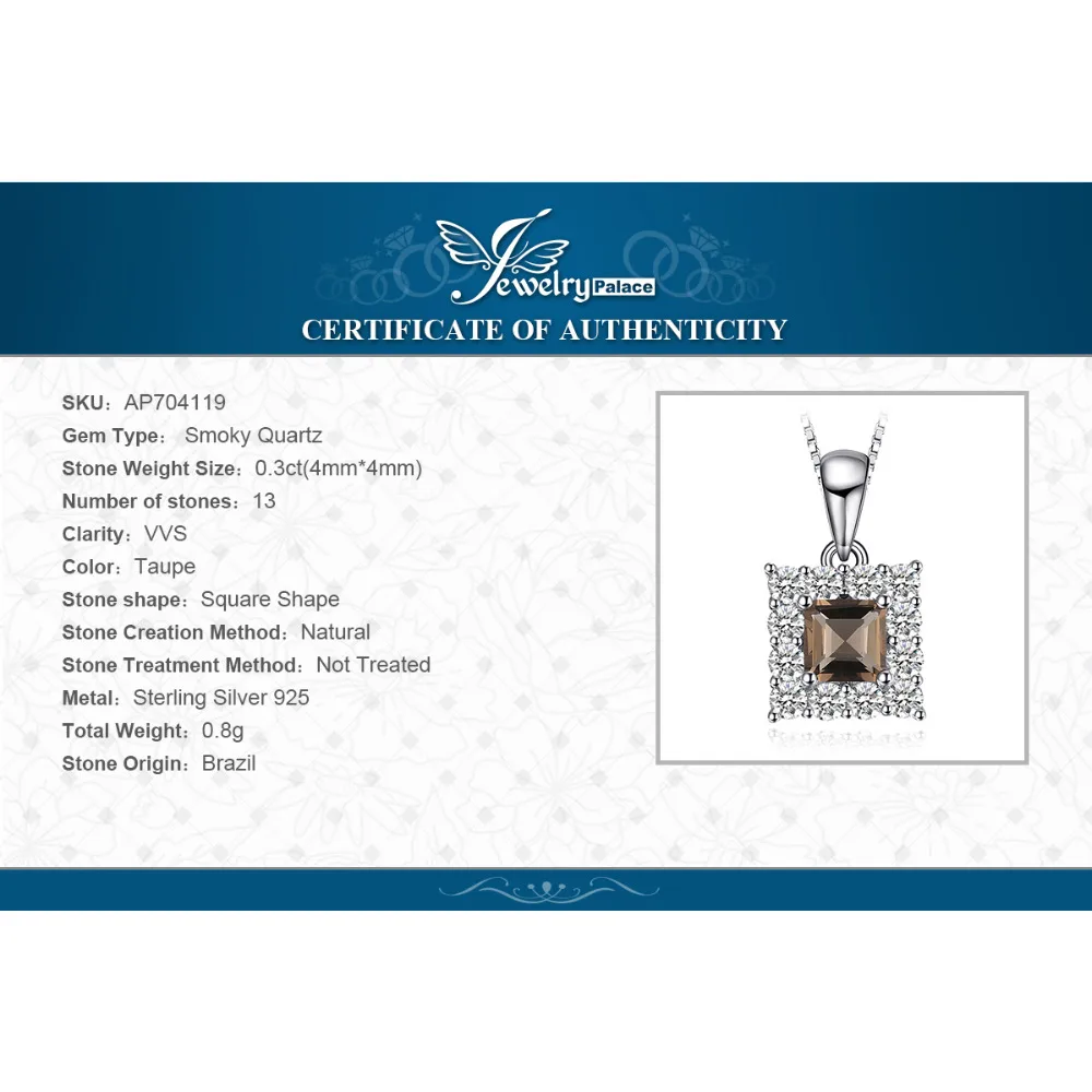 Jewelrypalace бренд классический 0.6 КТ площадь-cut подлинная дымчатый кварц Halo Подвески