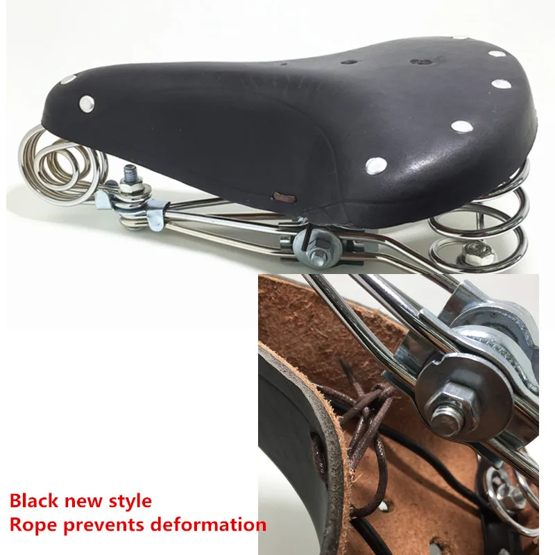 Black new style Винтажное весеннее седло в виде слона из натуральной кожи, весеннее седло в старом стиле, велосипедное седло из натуральной кожи, TDX-5 - Цвет: Black new style