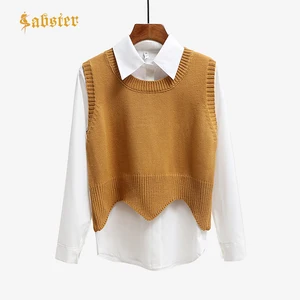 Женский Универсальный пуловер, Осенний свободный Трикотажный жилет без рукавов с круглым вырезом, kz082, 2018