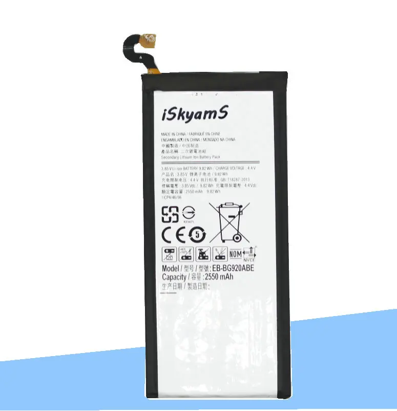 ISkyamS 1x2550 мА/ч EB-BG920ABE Замена литий-ионная аккумуляторная батарея для Samsung Galaxy S6 G9200