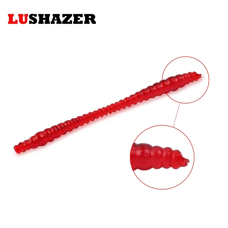 LUSHAZER 50 шт./лот, специальные мягкие приманки, цена 5,5 см, 0,4 г, Красная светящаяся бионическая Мягкая приманка, мягкие приманки в виде червей, мягкий червь