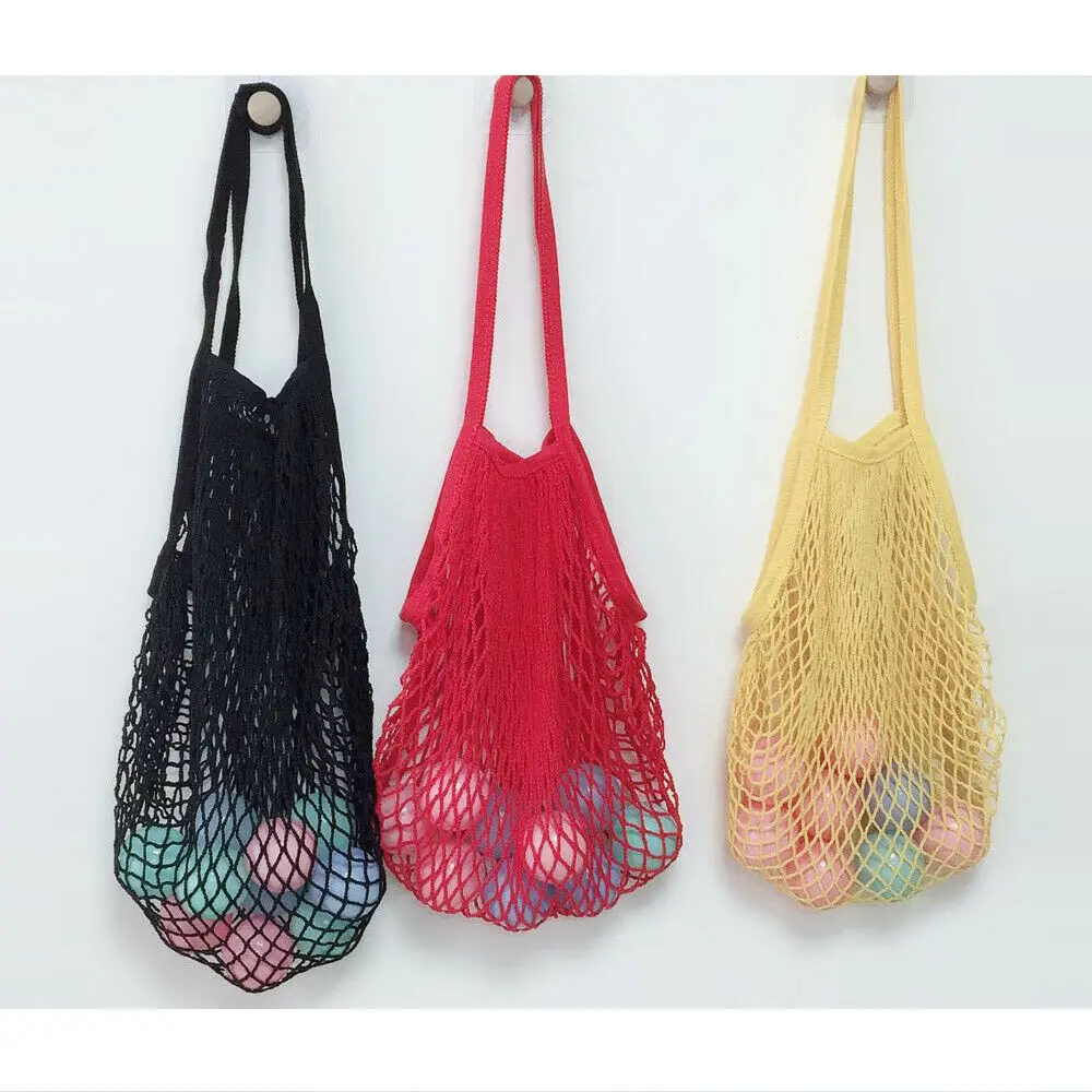 Mesh Organic Cotton String Shopping Bag Reusable Fruit Tote Supermarket Grocery Shopper Net Woven Bags | Дом и сад