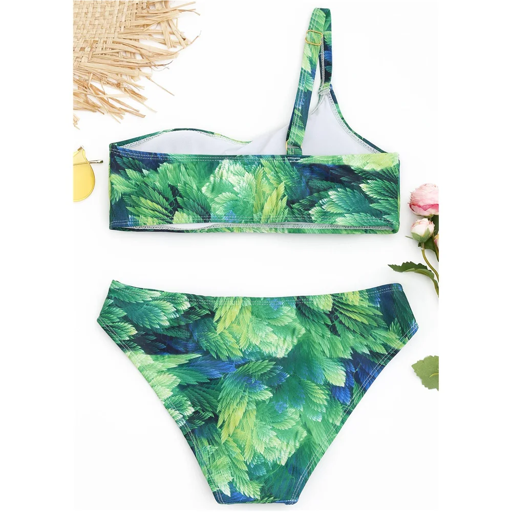 ZAFUL бикини на одно плечо с принтом в виде листьев комплект купальник для женщин со