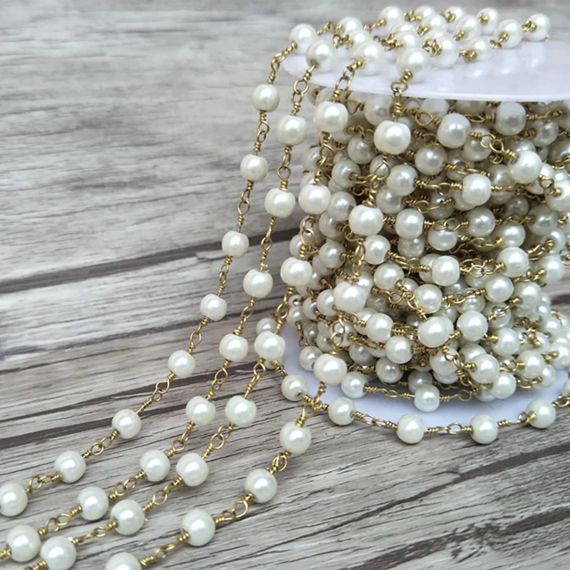 

5 metres /lot Handcrafted chain jewelry Finding,white pearl Beaded Chains,DIY necklace hand chain jewelry finding LZ36