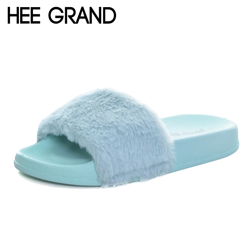 HEE GRAND/меховые тапочки обувь на платформе коллекция 2017 года женские зимние