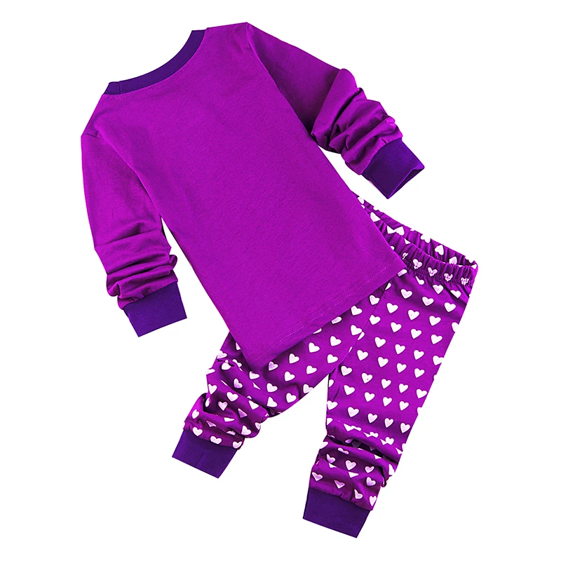 Хлопковые пижамы для девочек фиолетовые топы с длинными рукавами и принтом +