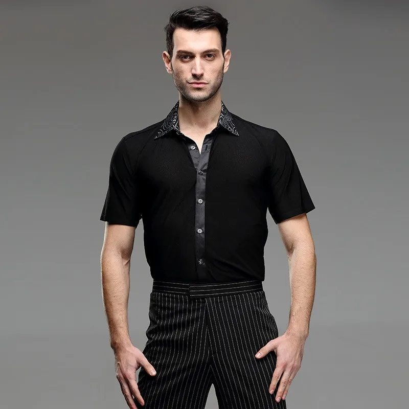 8 узоров мужские рубашки для латинских танцев Мужская одежда бальных костюмы